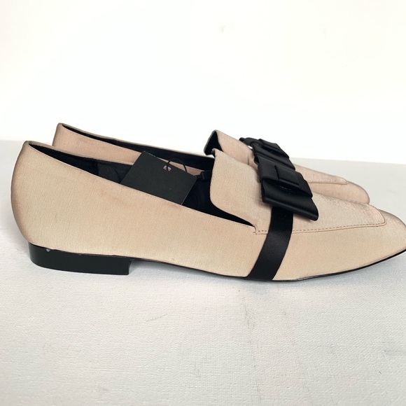 ZARA Nude + Black Bow Fabric Loafers - NEW 6,8,10 - Picture 3 of 5